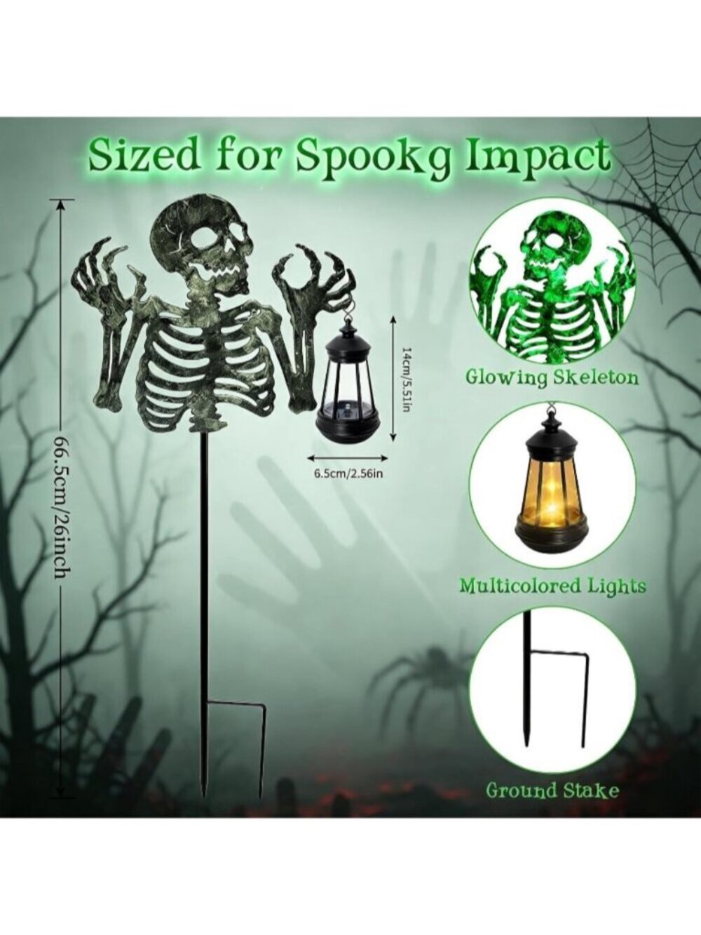 Halloween Skeleton Lantern Decor Glow in The Dark Iron Skull With Fluorescent - Picture 7 of 7